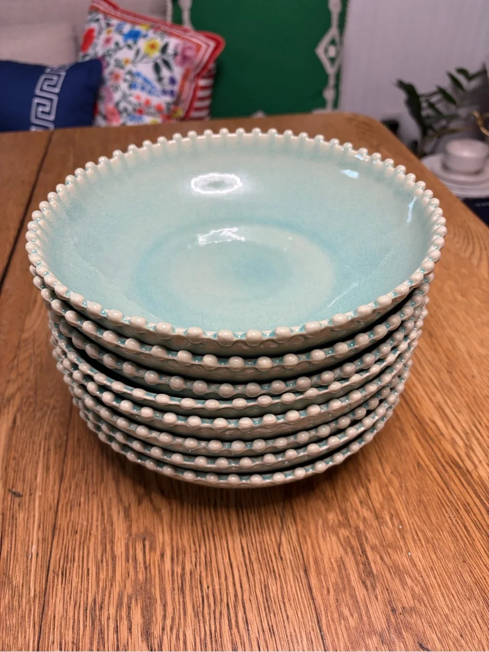 Celadon Blue Beaded Edge Ceramic Serving Bowl-Costa Nova